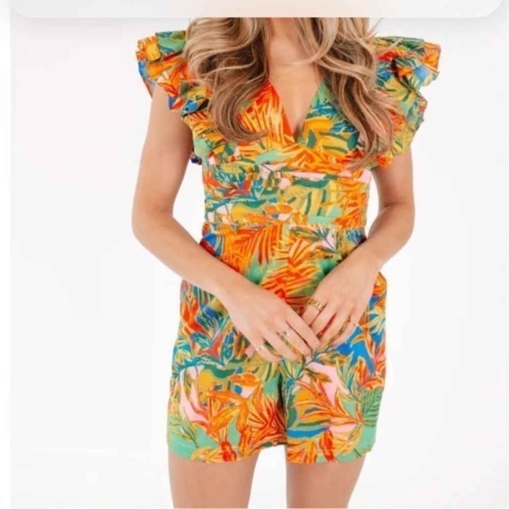 J Marie Cotton Tropical Print Woman’s Romper